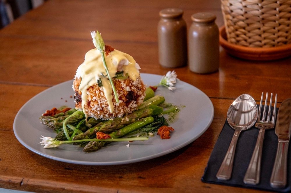 scotch-egg-on-a-bed-of-asparagus